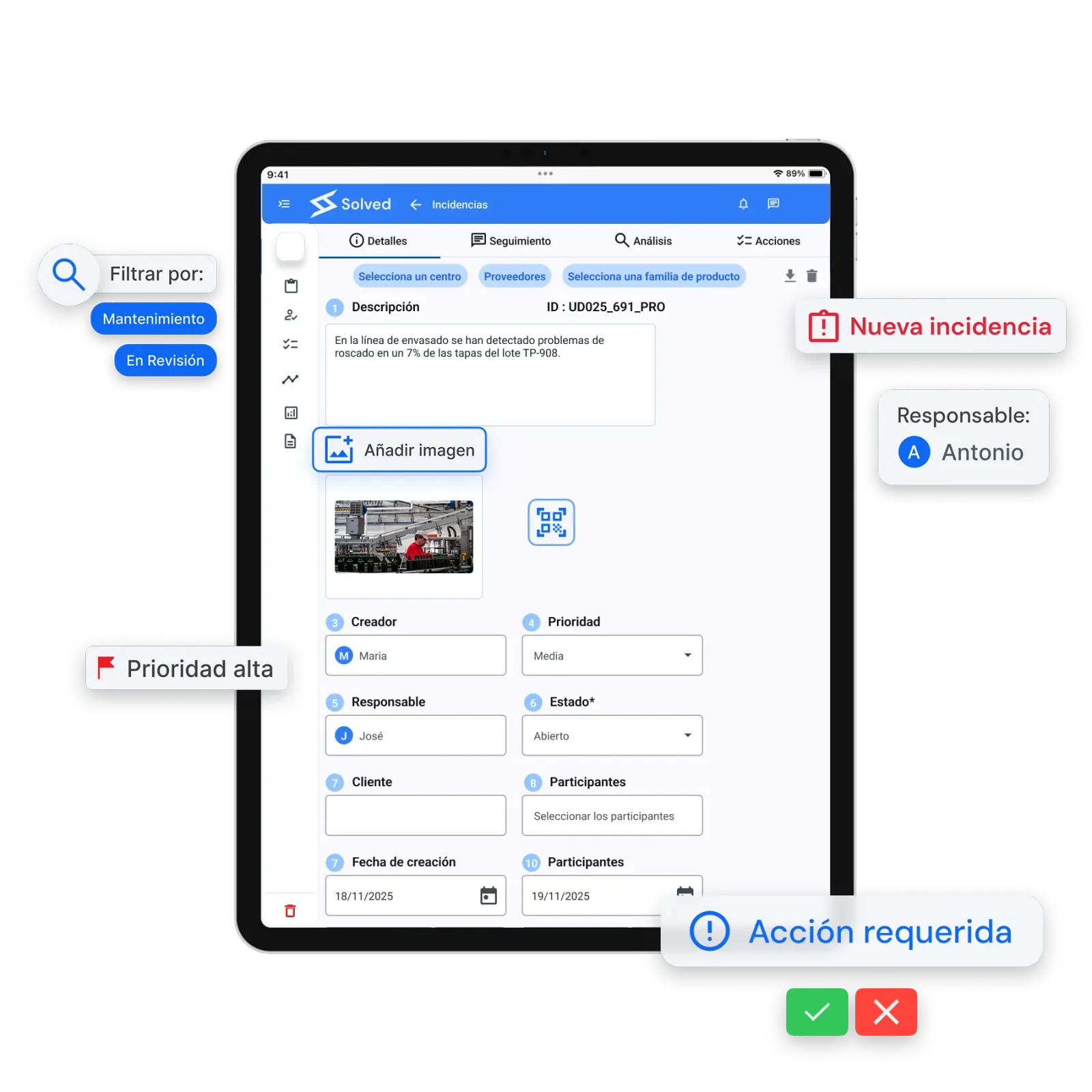 App Solved: gestión de incidencias y acciones correctivas